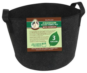 Gro Pro Premium Round Fabric Pot w/ Handles 3 Gallon - Black (72/Cs)
