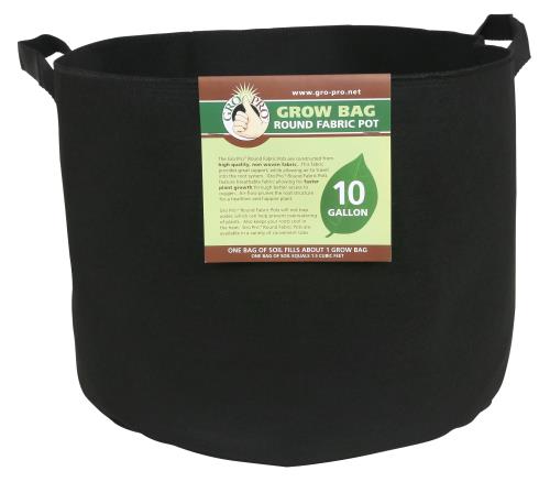 Gro Pro Premium Round Fabric Pot w/ Handles 10 Gallon - Black (70/Cs)