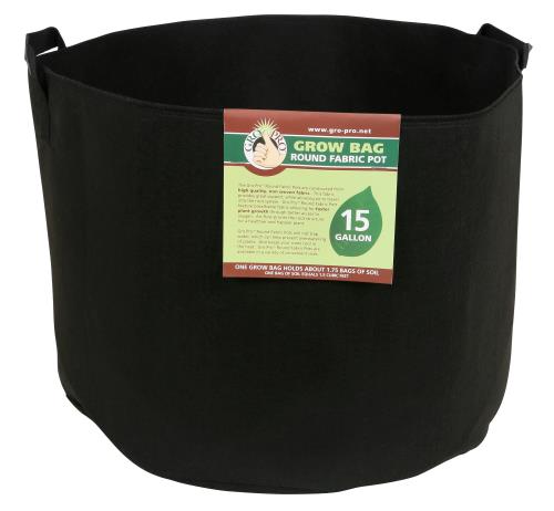 Gro Pro Premium Round Fabric Pot w/ Handles 15 Gallon - Black (48/Cs)