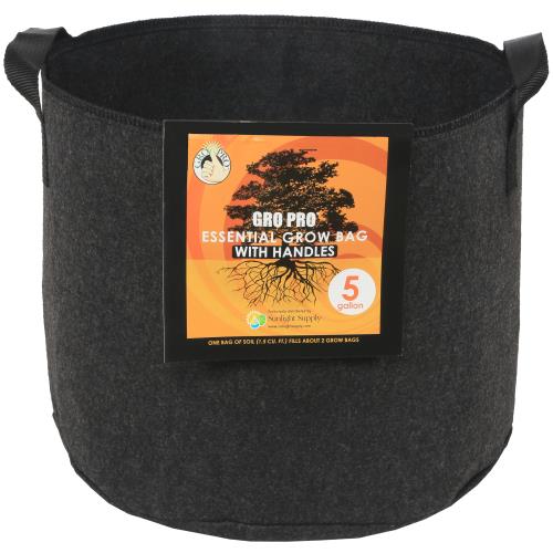 Gro Pro Essential Round Fabric Pot w/ Handles 5 Gallon - Black (90/Cs)
