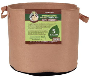 Gro Pro Premium Round Fabric Pot w/ Handles 5 Gallon - Tan (110/Cs)