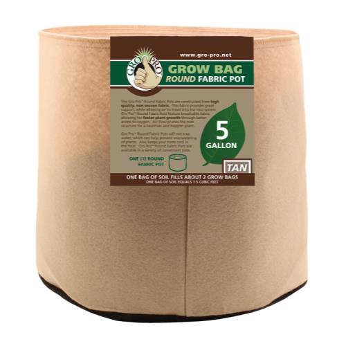 Gro Pro Premium 5 Gallon Round Fabric Pot-Tan (110/Cs)