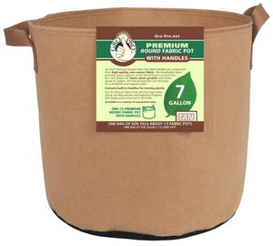Gro Pro Premium Round Fabric Pot w/ Handles 7 Gallon - Tan (84/Cs)